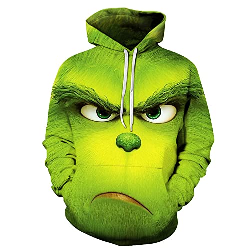 Halloween Weihnachten Grün Fell Monster Grinch 3D Pullover Digital Print Hoodie, C, XL von Baruler