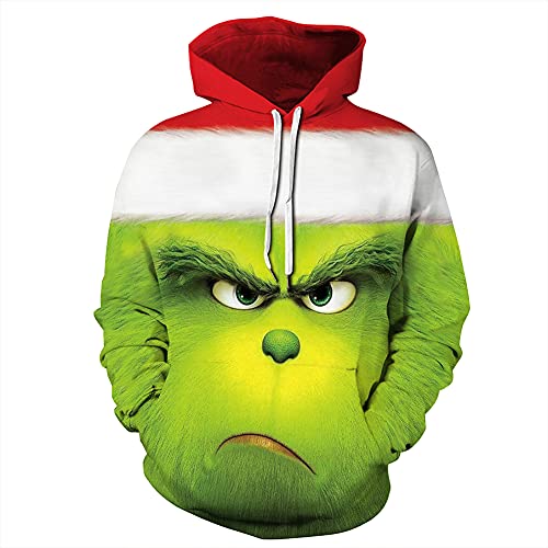 Halloween Weihnachten Grün Pelz Monster Grinch 3D Pullover Digitaldruck Hoodie, B, XXXX-Large von Baruler