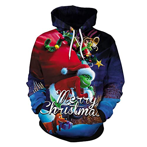 Halloween Weihnachten Grün Pelz Monster Grinch 3D Pullover Digitaldruck Hoodie, h, S von Baruler