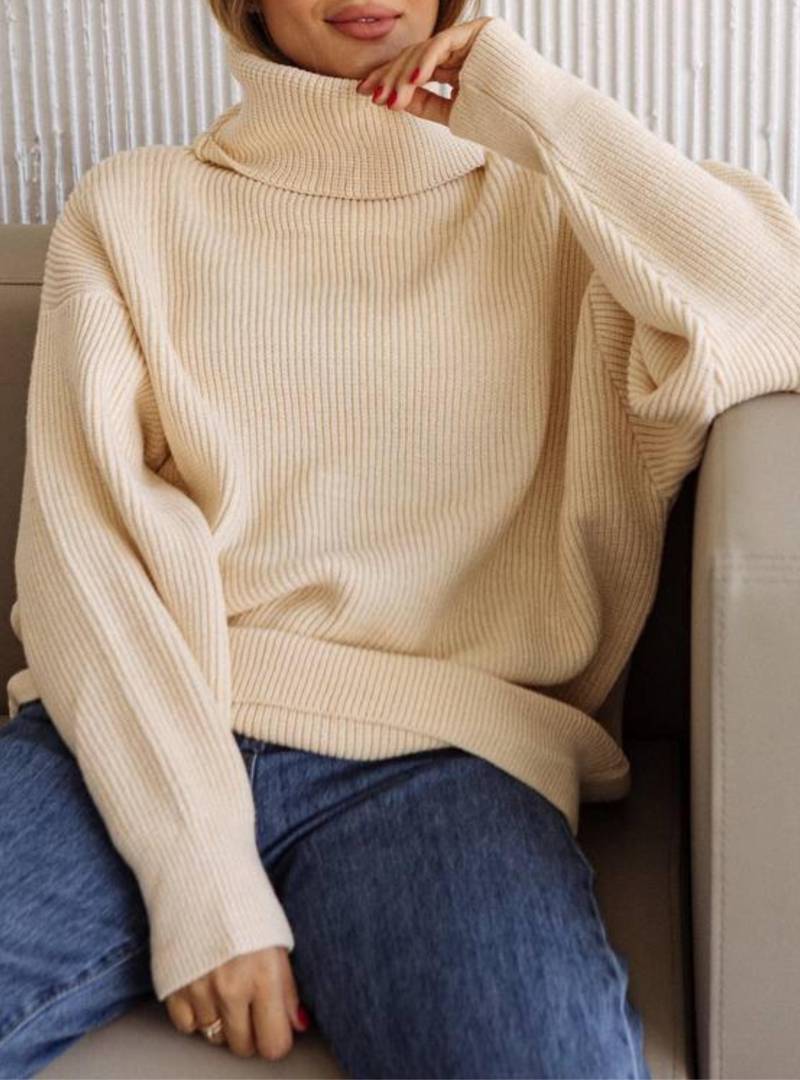 Creme Beige Oversized Pullover Rollkragen, Warmer Für Frauen, Strickpullover von BarvinokKnitwear