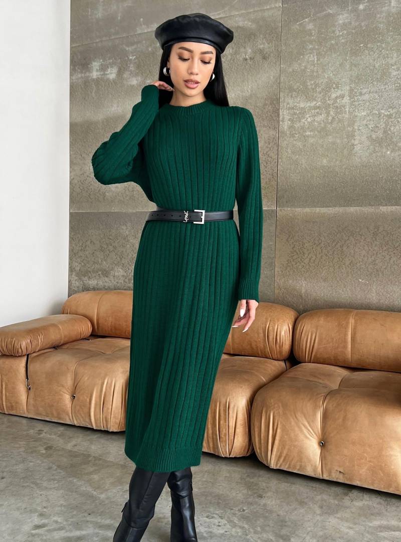 Smaragd Grünes Gestricktes Midi Kleid Für Den Winter, Strick Warmes Pulloverkleid von BarvinokKnitwear