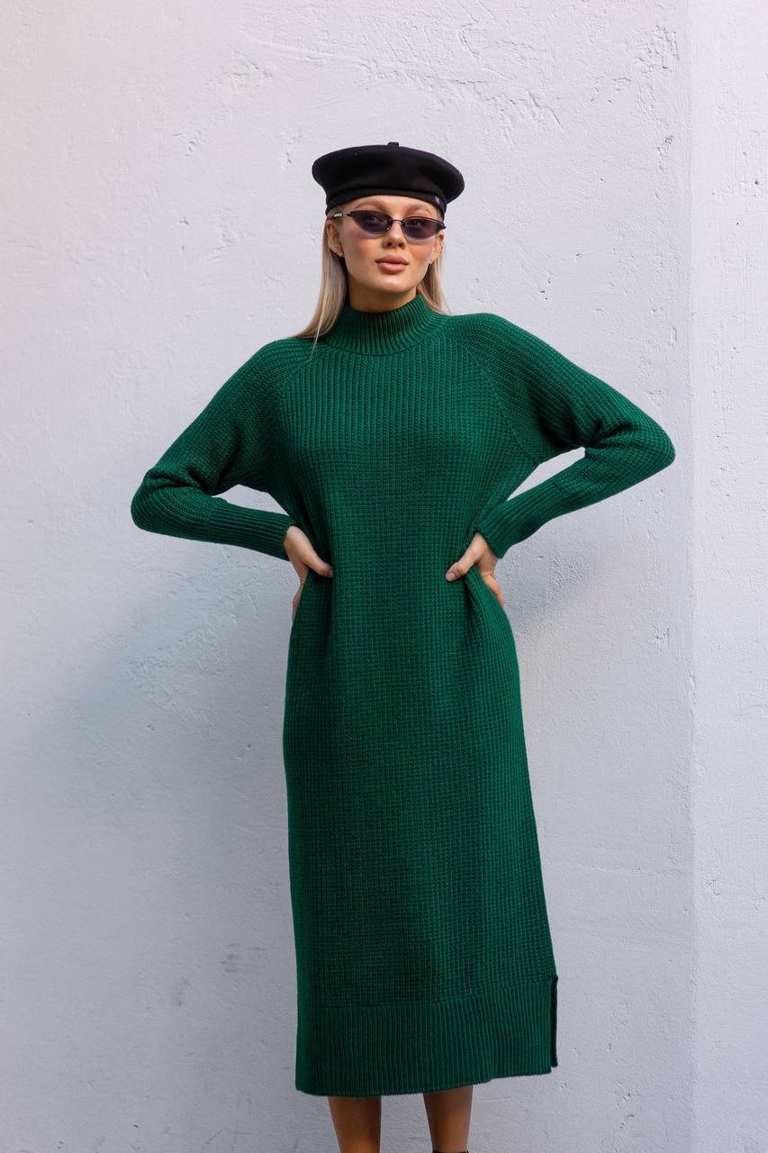 Smaragdgrün Strick Pulloverkleid Für Frauen, Oversized Wollkleid Midi, Warmes Pullover Kleid Grün Stricken Wolle Midi Winter von BarvinokKnitwear