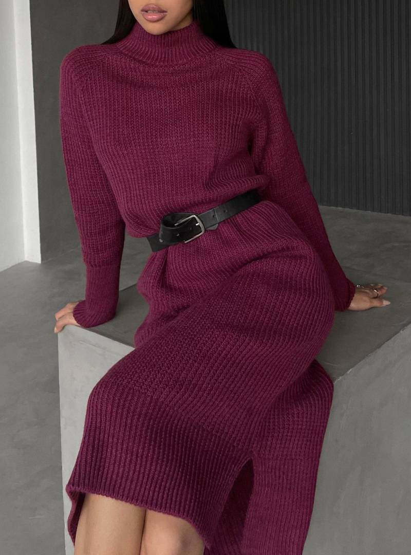 Weinrotes Strick Pulloverkleid Für Frauen, Übergroßes Wollstrickkleid Midi, Warmes Strickpullover Kleid Lila Wolle Midi Winter von BarvinokKnitwear