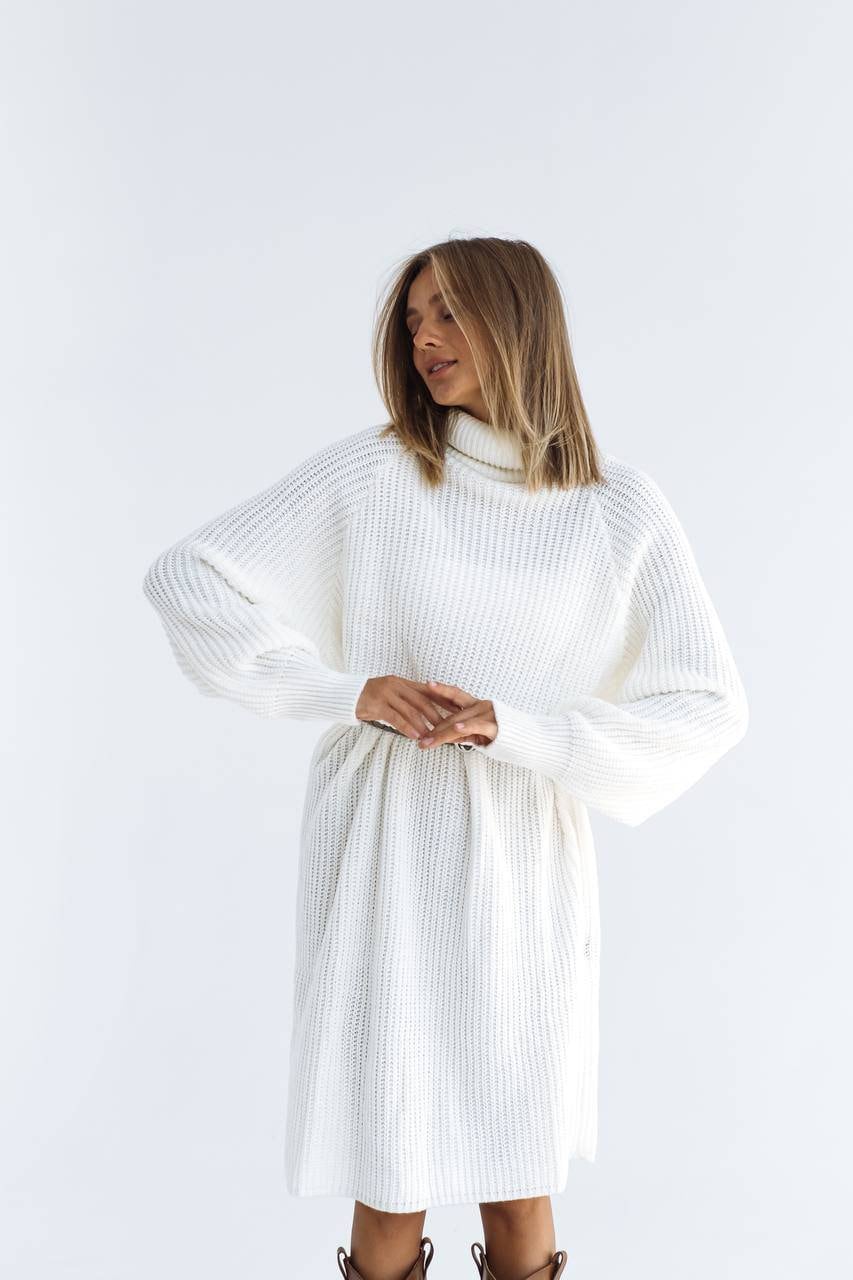 Weißer Strick Pullover Kleid Midi Länge Mit Rollkragen, Stricken Oversized Für Frauen, Baumwolle Langen Ärmeln Oversize von BarvinokKnitwear