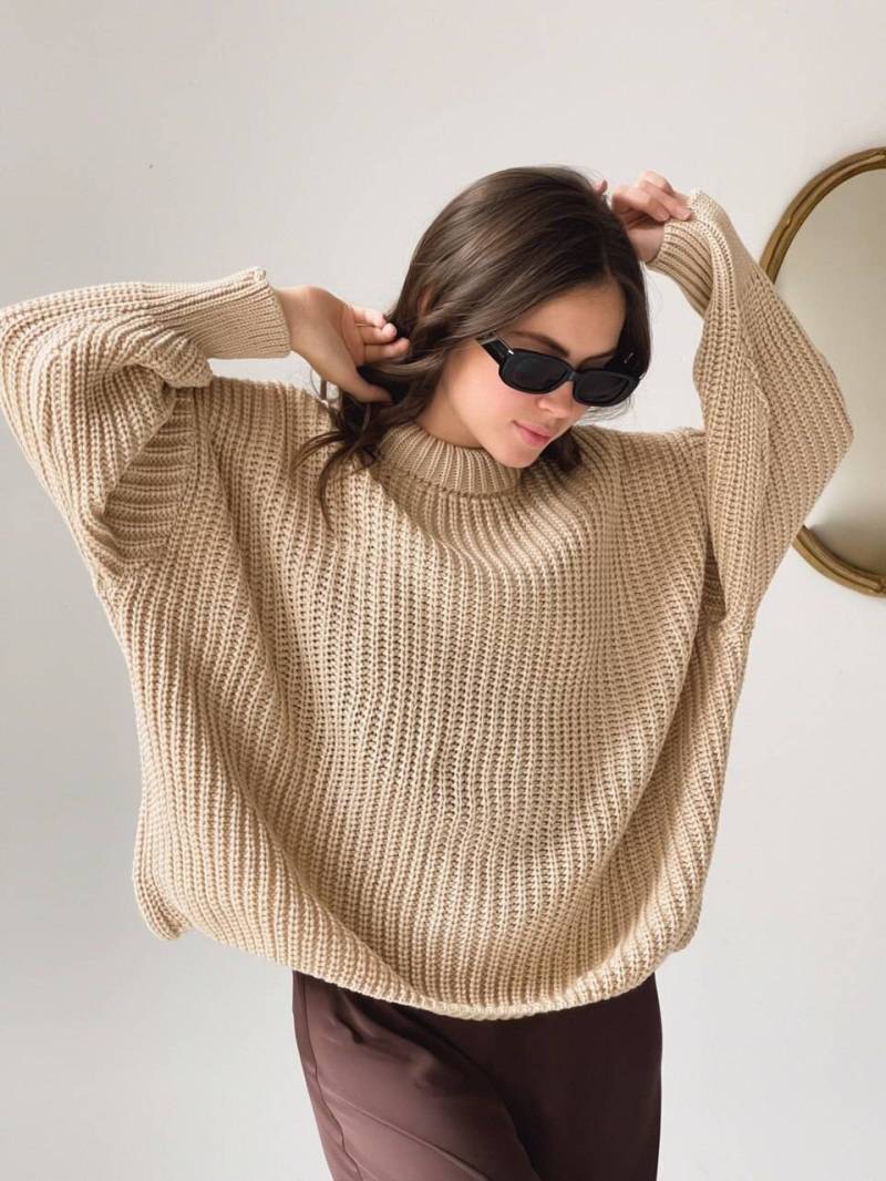 strickpullover Für Frauen, Grobstrickpullover Übergroß, Beigefarbener Baumwollstrickpullover Damen von BarvinokKnitwear
