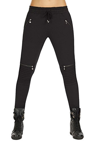 bequeme Schlupfhose im Biker-Stil * Gr. S-XXL * Gummizug Hose Damen schwarz Bikerhose Leggings (Izzy Gr. L) von Bas Bleu