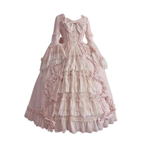 Lolita Kleid mit Spitzenbesatz für Damen, Rokoko, Barock, Prinzessinnenkleid, viktorianische Trompetenärmel, Kleider, Damen, Gothic, Schleife, Renaissance-Kleidung, Mittelalter-Kostüm, eleganter von Bascabeen