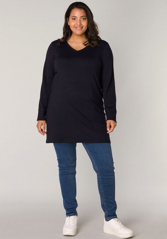 Base Level Curvy V-Ausschnitt-Pullover BAS-ANINE-LONG Feinstrick-Qualität von Base Level Curvy