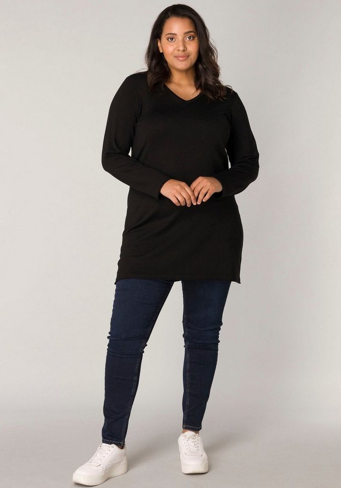 Base Level Curvy V-Ausschnitt-Pullover BAS-ANINE-LONG Feinstrick-Qualität von Base Level Curvy