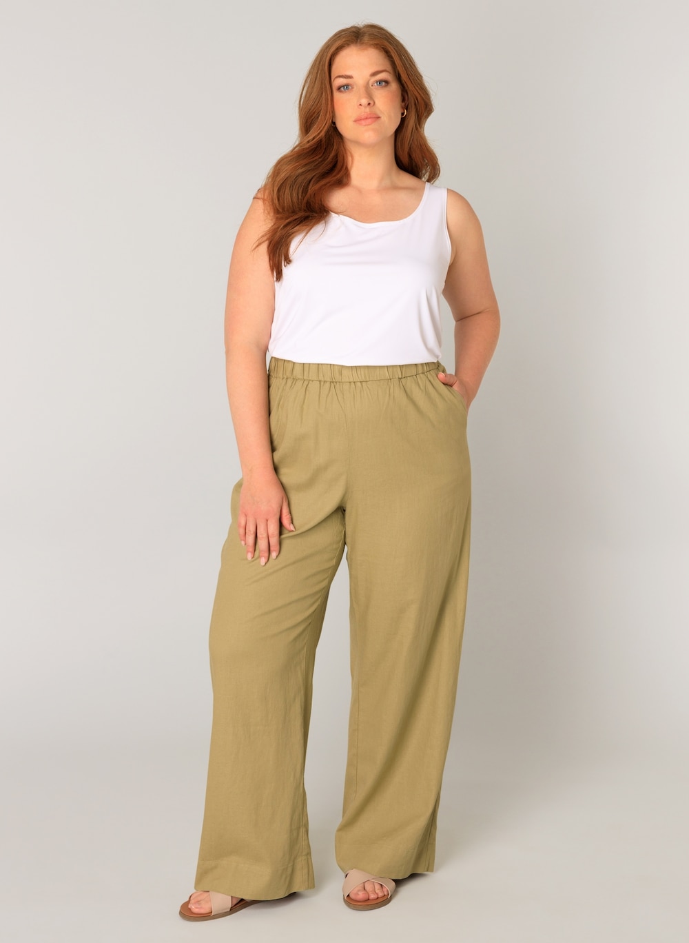 Große Größen Hose Yula, Damen, grau, Größe: 50, Leinen/Viskose, Happy Size DE Women von Base Level Curvy