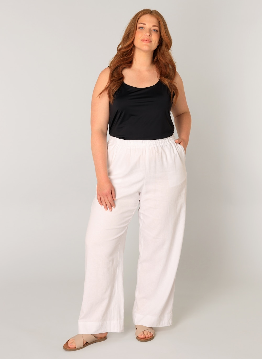 Große Größen Hose Yula, Damen, weiß, Größe: 52, Leinen/Viskose, Happy Size DE Women von Base Level Curvy