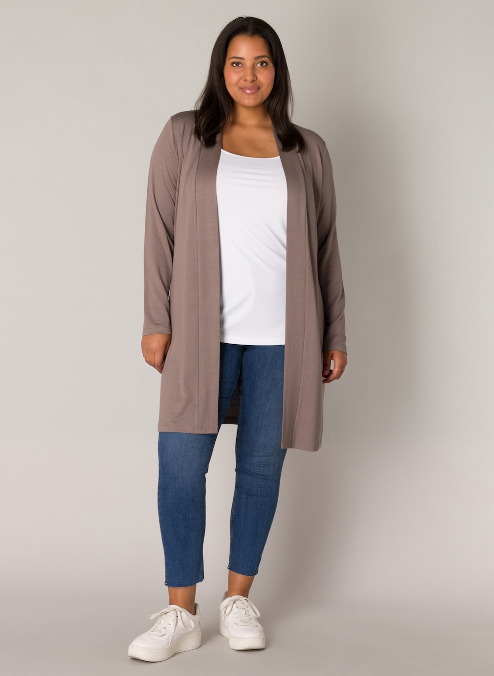 Große Größen Strickjacke Ayla Long, Damen, braun, Größe: 54, Viskose, Happy Size DE Women von Base Level Curvy