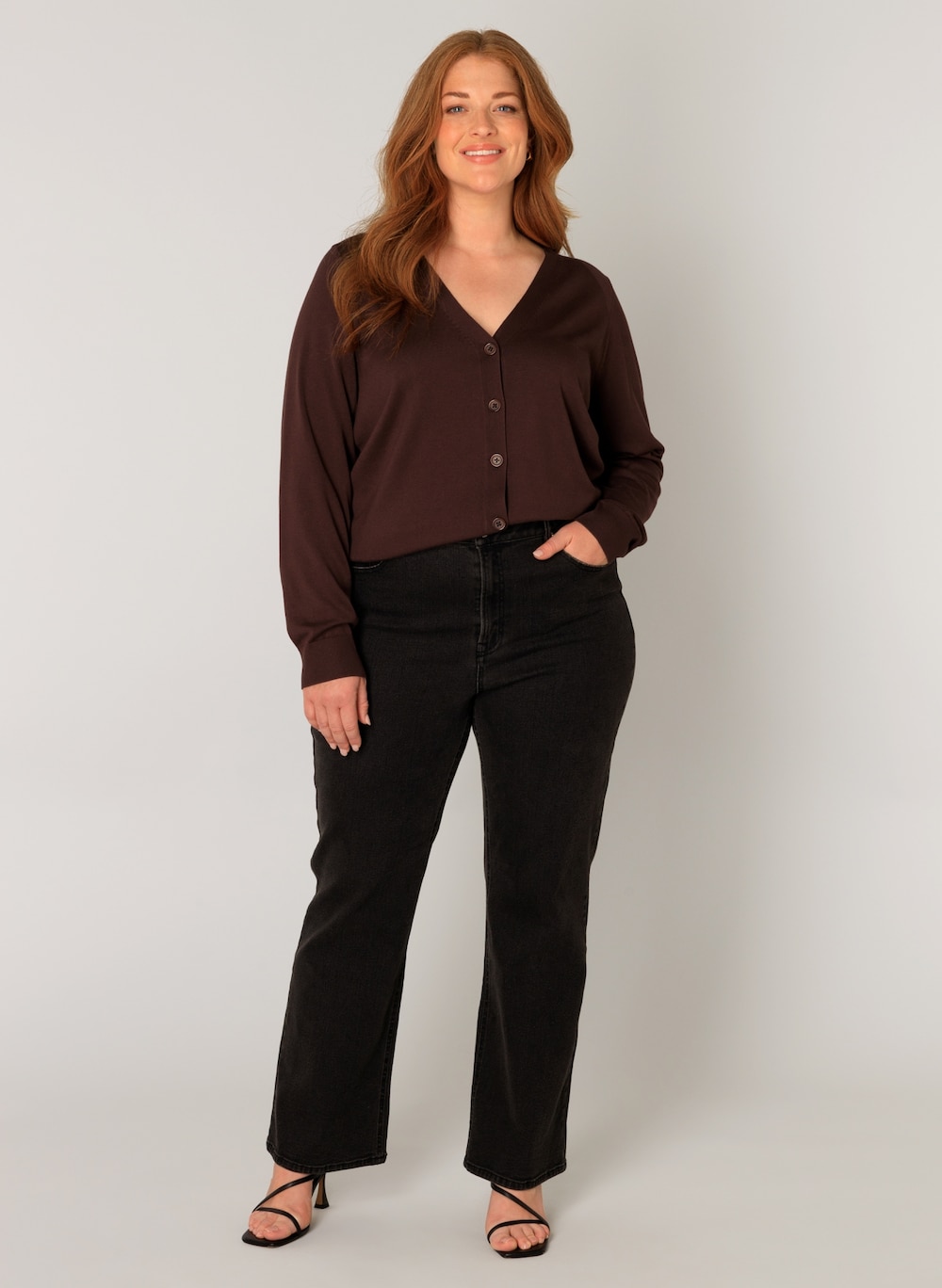 Große Größen Strickjacke Yvonne, Damen, braun, Größe: 54, Viskose/Nylon, Happy Size DE Women von Base Level Curvy