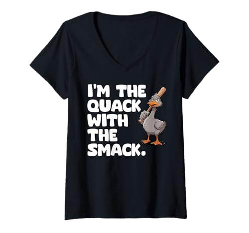 Damen Funny Mad Duck Goose Baseballschläger Angry Duck T-Shirt mit V-Ausschnitt Damen Funny Mad Duck Goose Baseballschläger Angry Duck T-Shirt mit V-Ausschnitt von Baseball Bat Angry Duck By VM