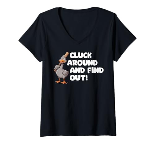 Damen Funny Mad Duck Goose Baseballschläger Angry Duck T-Shirt mit V-Ausschnitt Damen Funny Mad Duck Goose Baseballschläger Angry Duck T-Shirt mit V-Ausschnitt von Baseball Bat Angry Duck By VM
