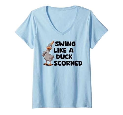 Damen Funny Mad Duck Goose Baseballschläger Angry Duck T-Shirt mit V-Ausschnitt Damen Funny Mad Duck Goose Baseballschläger Angry Duck T-Shirt mit V-Ausschnitt von Baseball Bat Angry Duck By VM