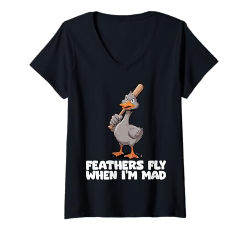 Damen Funny Mad Duck Goose Baseballschläger Angry Duck T-Shirt mit V-Ausschnitt Damen Funny Mad Duck Goose Baseballschläger Angry Duck T-Shirt mit V-Ausschnitt von Baseball Bat Angry Duck By VM