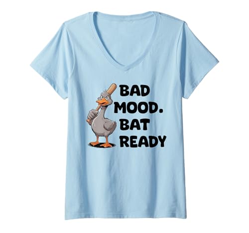 Damen Funny Mad Duck Goose Baseballschläger Angry Duck T-Shirt mit V-Ausschnitt Damen Funny Mad Duck Goose Baseballschläger Angry Duck T-Shirt mit V-Ausschnitt von Baseball Bat Angry Duck By VM