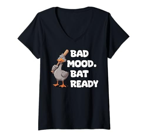 Damen Funny Mad Duck Goose Baseballschläger Angry Duck T-Shirt mit V-Ausschnitt Damen Funny Mad Duck Goose Baseballschläger Angry Duck T-Shirt mit V-Ausschnitt von Baseball Bat Angry Duck By VM