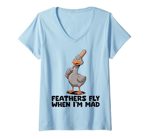Damen Funny Mad Duck Goose Baseballschläger Angry Duck T-Shirt mit V-Ausschnitt Damen Funny Mad Duck Goose Baseballschläger Angry Duck T-Shirt mit V-Ausschnitt von Baseball Bat Angry Duck By VM