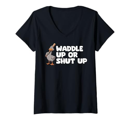 Damen Funny Mad Duck Goose Baseballschläger Angry Duck T-Shirt mit V-Ausschnitt Damen Funny Mad Duck Goose Baseballschläger Angry Duck T-Shirt mit V-Ausschnitt von Baseball Bat Angry Duck By VM