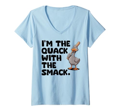 Damen Funny Mad Duck Goose Baseballschläger Angry Duck T-Shirt mit V-Ausschnitt Damen Funny Mad Duck Goose Baseballschläger Angry Duck T-Shirt mit V-Ausschnitt von Baseball Bat Angry Duck By VM