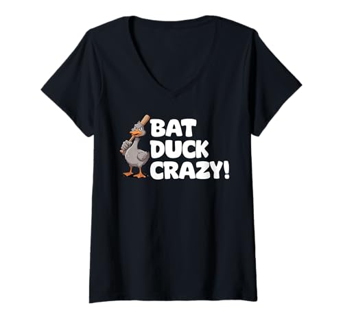 Damen Funny Mad Duck Goose Baseballschläger Angry Duck T-Shirt mit V-Ausschnitt Damen Funny Mad Duck Goose Baseballschläger Angry Duck T-Shirt mit V-Ausschnitt von Baseball Bat Angry Duck By VM