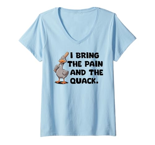 Damen Funny Mad Duck Goose Baseballschläger Angry Duck T-Shirt mit V-Ausschnitt Damen Funny Mad Duck Goose Baseballschläger Angry Duck T-Shirt mit V-Ausschnitt von Baseball Bat Angry Duck By VM