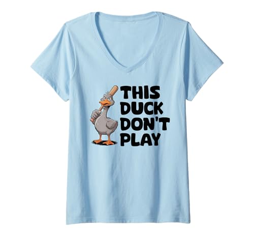 Damen Funny Mad Duck Goose Baseballschläger Angry Duck T-Shirt mit V-Ausschnitt Damen Funny Mad Duck Goose Baseballschläger Angry Duck T-Shirt mit V-Ausschnitt von Baseball Bat Angry Duck By VM