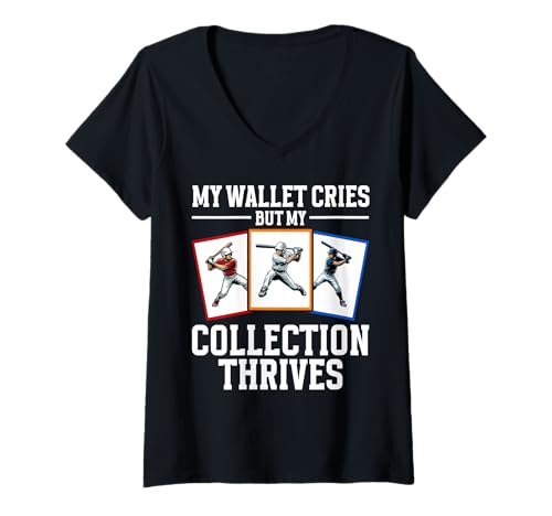 Damen My Wallet Cries But My Collection Thrives Baseball-Kartenfächer T-Shirt mit V-Ausschnitt Damen My Wallet Cries But My Collection Thrives Baseball-Kartenfächer T-Shirt mit V-Ausschnitt von Baseball Card Collecting Baseball Gifts Men