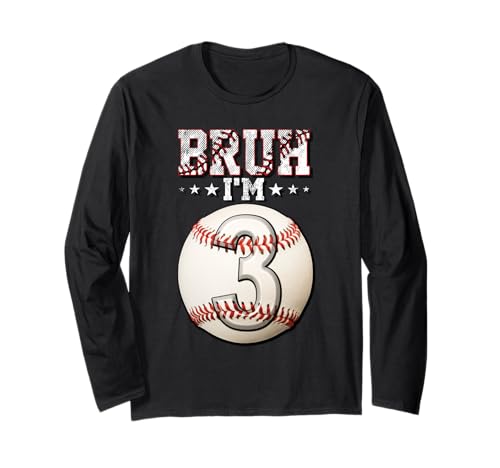 Bruh I'm 3 Dabbing Baseball 3. Geburtstag Party Kinder Langarmshirt von Baseball Celebration Birthday Party Gifts Co