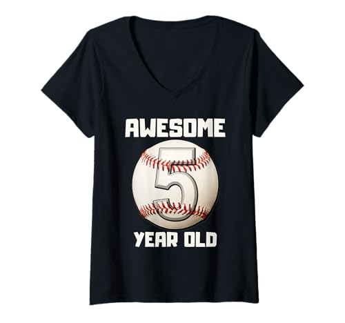 Damen Bruh I'm 5 Dabbing Baseball 5. Geburtstag Party Kinder T-Shirt mit V-Ausschnitt von Baseball Celebration Birthday Party Gifts Co