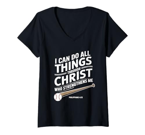 Damen I Can Do All Things Through Christ Philippians Baseball T-Shirt mit V-Ausschnitt Damen I Can Do All Things Through Christ Philippians Baseball T-Shirt mit V-Ausschnitt von Baseball Christian Spieler Sports Glaube Jesus