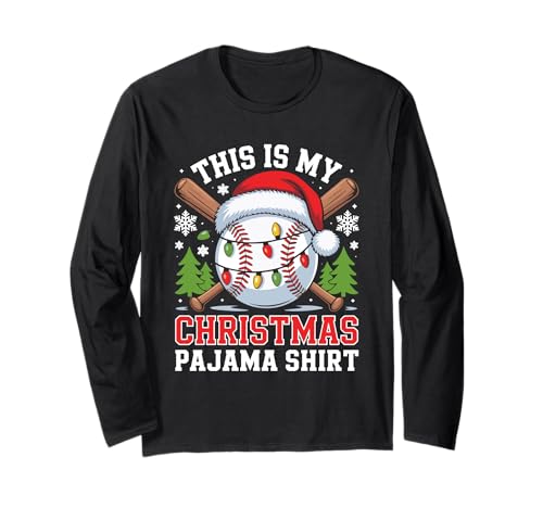 This is My Christmas Pyjama-Shirt Baseball Santa Herren Jungen Langarmshirt von Baseball Christmas Pajama Shirt Xmas Lights