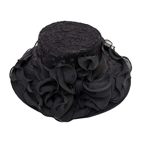 Fascinator Schwarz Hut Dasongff Damen Sommer Hut Elegante Blumen Organzahut Sonnenhüte mit Blumen Breite Krempe Strandhut Damenhut für Hochzeit Kirche Party von Baseball Dasongff