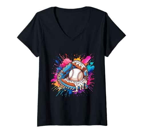 Damen Baseballhandschuh Ice Cream Drip Colorful Trendy Boys Drip T-Shirt mit V-Ausschnitt Damen Baseballhandschuh Ice Cream Drip Colorful Trendy Boys Drip T-Shirt mit V-Ausschnitt von Baseball Drip Designs by LazyPanda