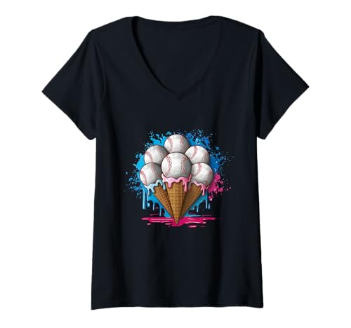 Damen Tropfschmelzende Baseball-Eiswaffel für Jungen, Jugend, Kinder und Jugendliche T-Shirt mit V-Ausschnitt Damen Tropfschmelzende Baseball-Eiswaffel für Jungen, Jugend, Kinder und Jugendliche T-Shirt mit V-Ausschnitt von Baseball Drip Designs by LazyPanda