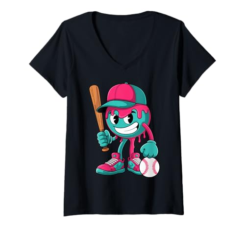Damen Baseball Drip Boys Ice Cream Youth T-Shirt mit V-Ausschnitt von Baseball Drip Lifestyle