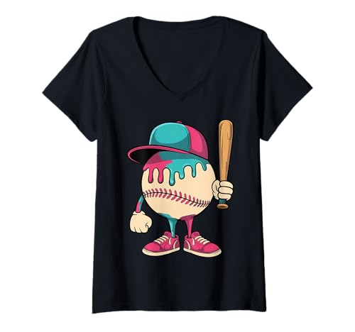 Damen Baseball Drip Boys Ice Cream Youth T-Shirt mit V-Ausschnitt von Baseball Drip Lifestyle