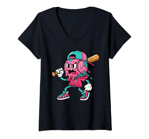 Damen Baseball Drip Boys Ice Cream Youth T-Shirt mit V-Ausschnitt von Baseball Drip Lifestyle