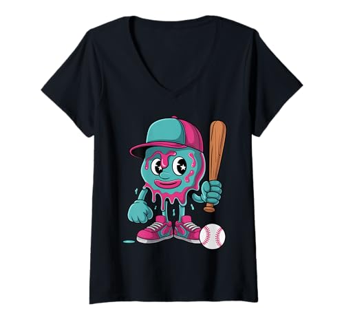 Damen Baseball Drip Boys Ice Cream Youth T-Shirt mit V-Ausschnitt von Baseball Drip Lifestyle