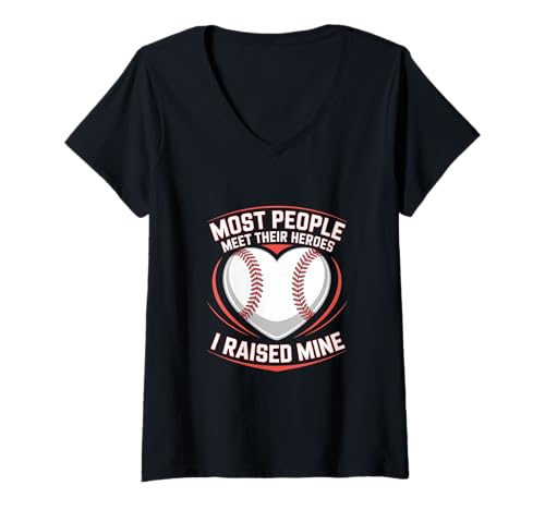 Damen Most People Meet Their Heroes I Raised Mine T-Shirt mit V-Ausschnitt Damen Most People Meet Their Heroes I Raised Mine T-Shirt mit V-Ausschnitt von Baseball Eltern Stolz Mama Papa Herz Held
