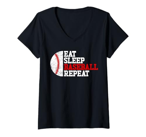 Damen Eat Sleep Baseball Repeat Baseball für Jungen T-Shirt mit V-Ausschnitt Damen Eat Sleep Baseball Repeat Baseball für Jungen T-Shirt mit V-Ausschnitt von Baseball Fanatic Co.