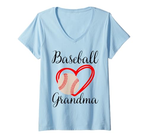 Damen Baseball Oma Frauen Familie passendes Herz Muttertag T-Shirt mit V-Ausschnitt von Baseball Grandma Women Heart Mothers Day Design