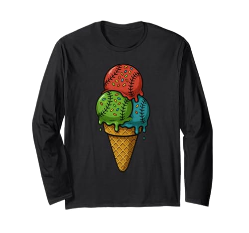 Eiscreme-Baseballkegel Spaß für Sportfans Kinder Sommer Langarmshirt von Baseball Ice Cream Cone Fun Design Apparel