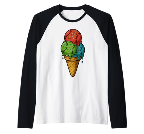 Eiscreme-Baseballkegel Spaß für Sportfans Kinder Sommer Raglan von Baseball Ice Cream Cone Fun Design Apparel
