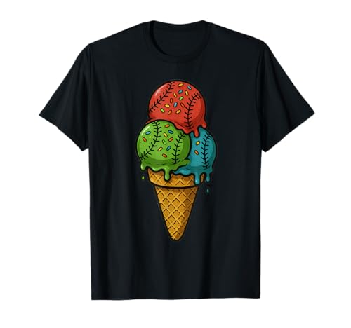 Eiscreme-Baseballkegel Spaß für Sportfans Kinder Sommer T-Shirt von Baseball Ice Cream Cone Fun Design Apparel