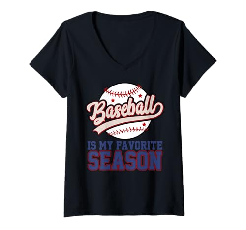Damen Baseball ist meine Lieblingssaison T-Shirt mit V-Ausschnitt Damen Baseball ist meine Lieblingssaison T-Shirt mit V-Ausschnitt von Baseball Is My Favorite Season Sports Team Gift