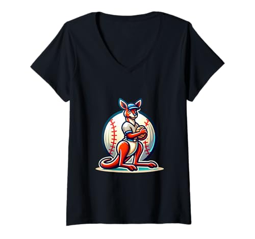 Damen Baseball Kangaroo Charmantes Tier Motiv T-Shirt mit V-Ausschnitt Damen Baseball Kangaroo Charmantes Tier Motiv T-Shirt mit V-Ausschnitt von Baseball Kangaroo Sportliches Tier Icon
