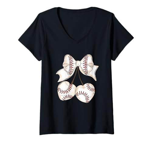 Damen Baseball-Herzen, Schleife, Sportliebhaber-Design T-Shirt mit V-Ausschnitt Damen Baseball-Herzen, Schleife, Sportliebhaber-Design T-Shirt mit V-Ausschnitt von Baseball Love Enthusiasts Bows Hearts